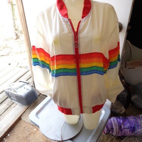 Vintage 80s Zip Front HAWAII Rainbow Jogging Running Windbreaker Jacket Nylon XL - Picture 9 of 11